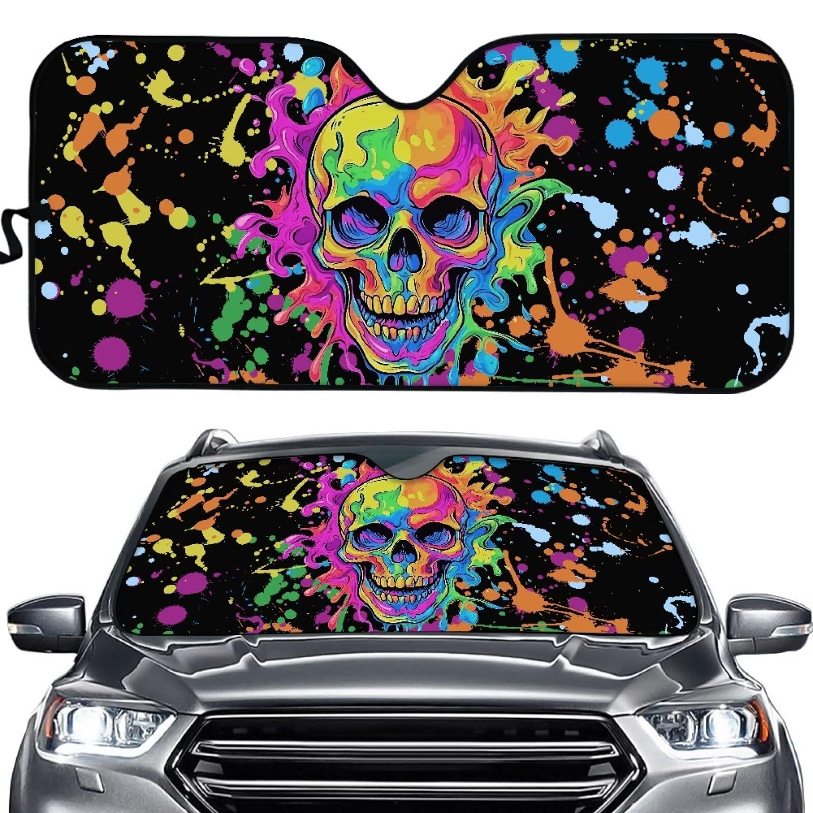 Biyejit Sugar Skull Auto Windschutzscheibe Sonnenschutz Faltbare Windschutzscheibenabdeckungen Frost Auslaufsicher Auto Sun Blocker Visor Protector UV Ray Reflektor Universal für die meisten von Biyejit