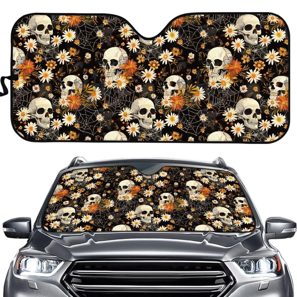 Biyejit Sugar Skull Auto Windschutzscheibe Sonnenschutz Faltbare Windschutzscheibenabdeckungen Frost Interne Auto Sonnenblende UV Strahlen Reflektor Universal für die meisten Limousinen SUV LKW Auto von Biyejit