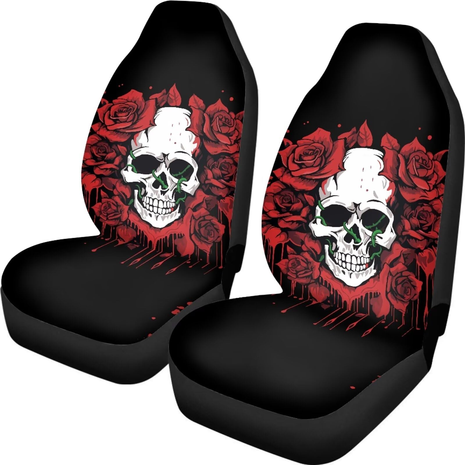 Biyejit Sugar Skull Rose Autositzbezüge-Set, rutschfeste Automattenbezüge, strapazierfähig, Schalensitzkissen, Schutz, Auto-Innenzubehör, nur Vordersitze, universell passend für Auto, SUV, LKW, Van, 2 von Biyejit