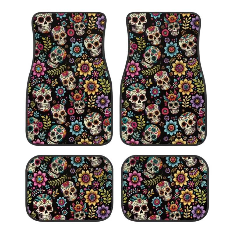 Biyejit Sugar Skulls Auto Fußmatten Set rutschfeste Auto Boden Teppich Pad Dekorative Fußmatte Auto Zubehör Universal Fit für Auto SUV LKW Van 4 Stück von Biyejit