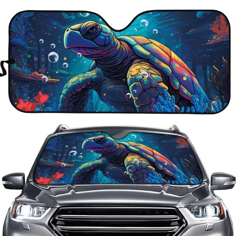 Biyejit Turtle Auto Windschutzscheibe Sonnenschutz Faltbare Windschutzscheibe Sonnenschutz Sonnenblende Reflektierend Auto Sonnenschutz UV Ray Reflektor Universal für die meisten Limousinen SUV LKW von Biyejit