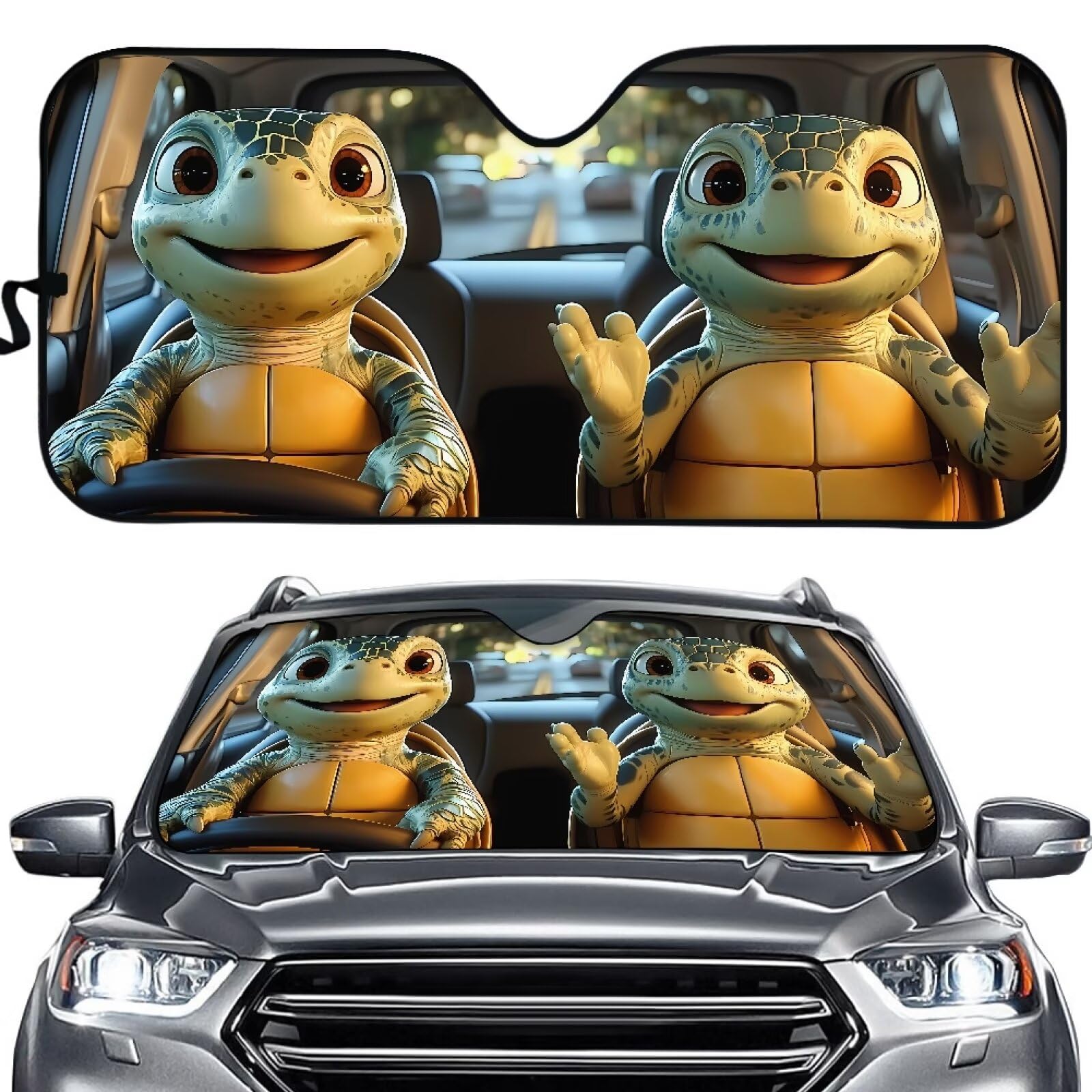 Biyejit Turtle Couple Auto Windschutzscheibe Sonnenschutz Faltbare Windschutzscheibenabdeckungen Frost Auslaufsichere Windschutzscheibenabdeckung UV Strahlen Reflektor für Sonnenschutz und von Biyejit