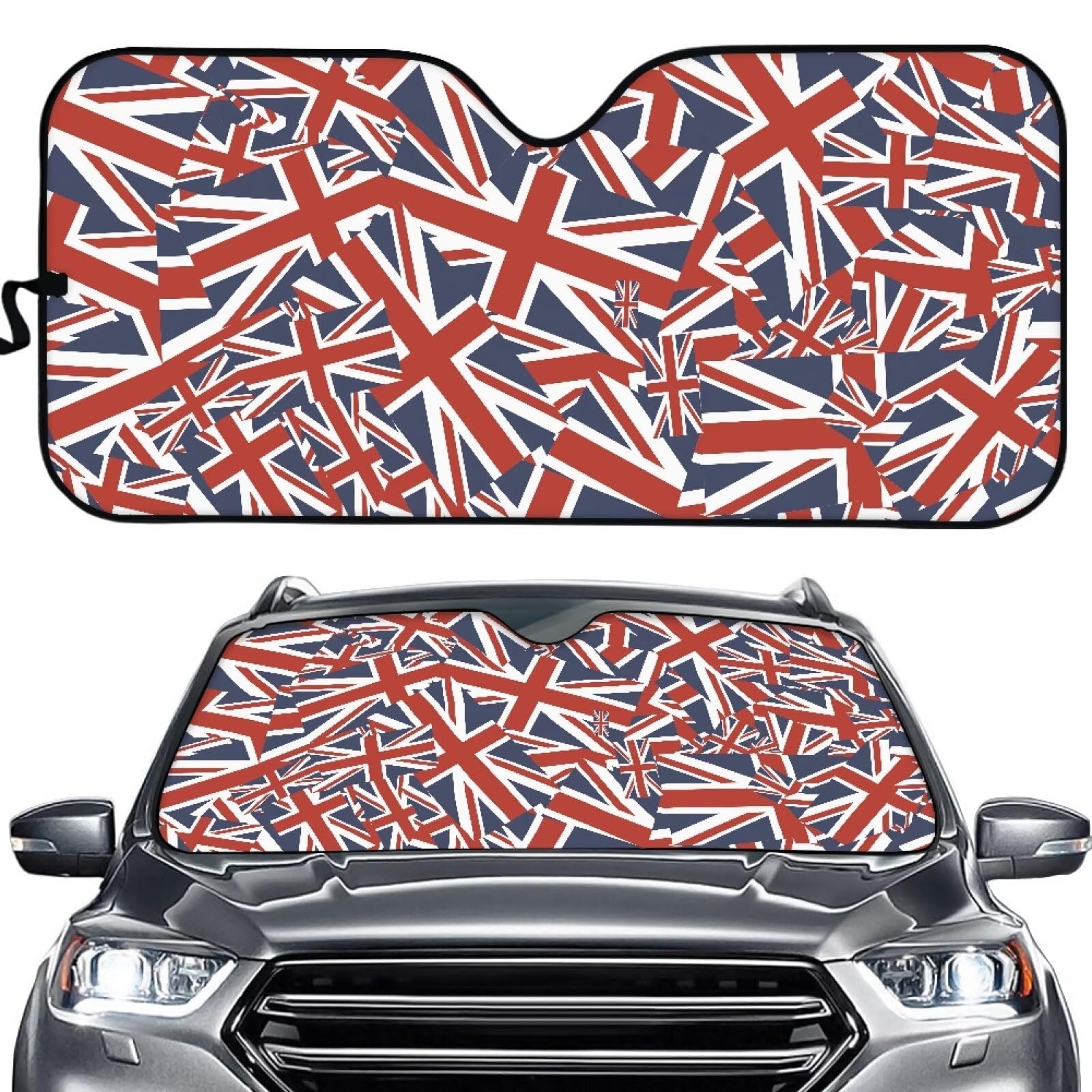 Biyejit Union Jack Flagge Auto Windschutzscheibe Sonnenschutz Faltbare Windschutzscheibe Sonnenschutz Sonnenblende Reflektierender Sonnenschutz Visier UV Strahlen Reflektor Universal für die meisten von Biyejit