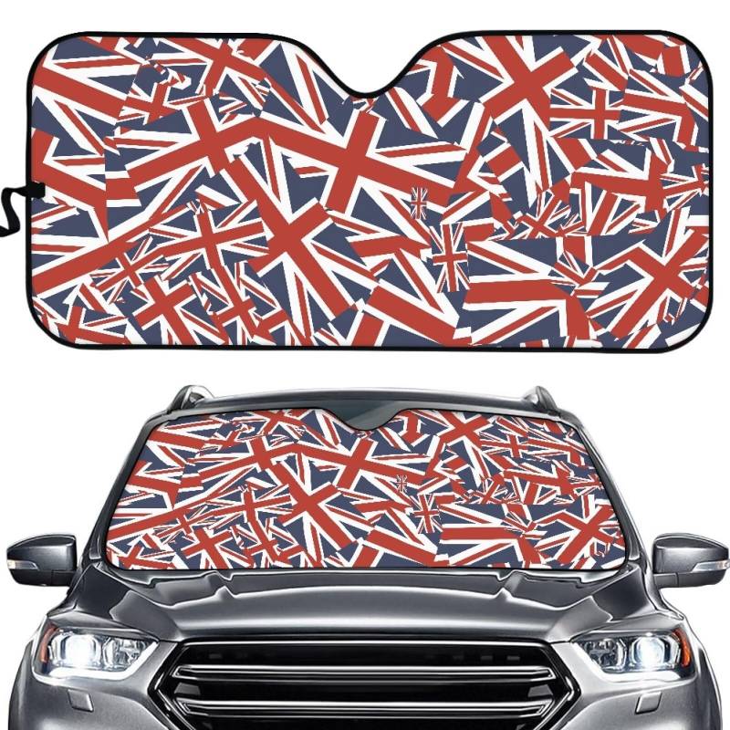 Biyejit Union Jack Flagge Auto Windschutzscheibe Sonnenschutz Faltbare Windschutzscheibe Sonnenschutz Sonnenblende Reflektierender Sonnenschutz Visier UV Strahlen Reflektor Universal für die meisten von Biyejit