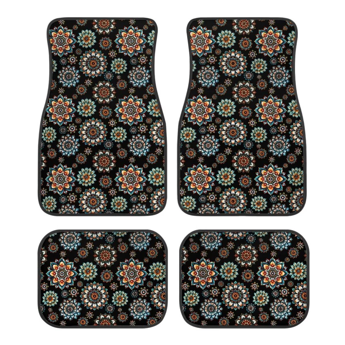 Biyejit Vintage Mandala Auto Fußmatten Teppiche Anti-Rutsch Auto Boden Teppich Pad Dekorative Vorne Hinten Teppiche Matte Auto Zubehör Universal Fit für Auto SUV LKW Van 4 Stück von Biyejit