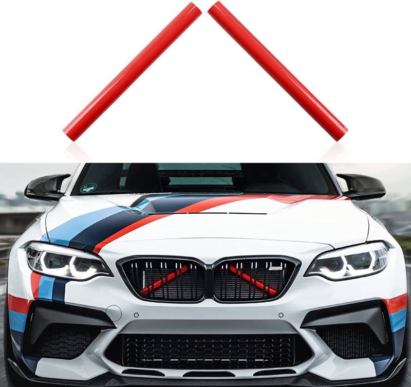 BizTech ® Kühlergrilleinsätze Verkleidung Kompatibel mit BMW Serie 2, 5, 6, 7, X1 F48/F49, X2 F39 Blau/Rot/Gelb/Grün Streifen Abdeckung (Rot) von BizTech