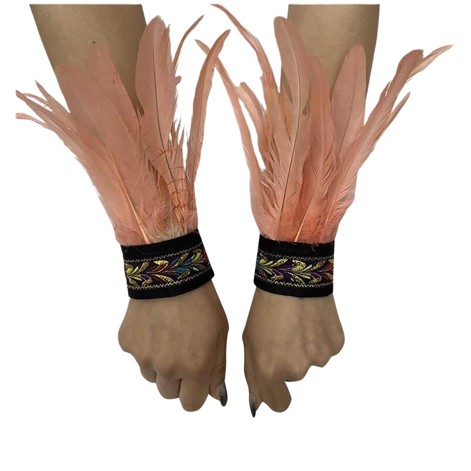 Bkazwe Damen Feder Manschetten Feder Handgelenk Manschetten Manschetten Federn Damen Kostüme Manschetten Spitze Fingerlose Lange Handschuhe Frauen Federarmband Karneval Feather Schmuckstück von Bkazwe