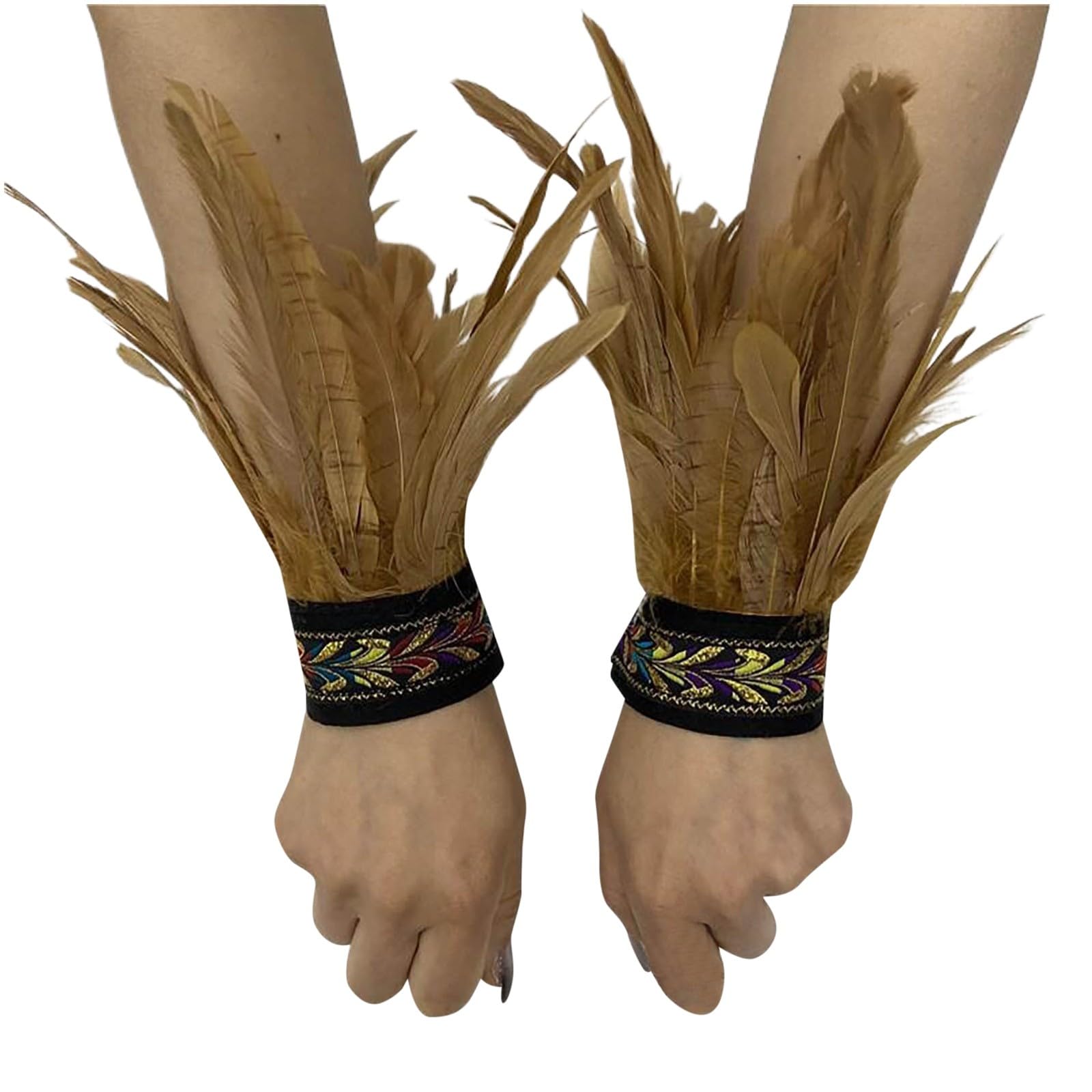 Bkazwe Damen Feder Manschetten Feder Handgelenk Manschetten Manschetten Federn Damen Kostüme Manschetten Spitze Fingerlose Lange Handschuhe Frauen Federarmband Karneval Feather Schmuckstück von Bkazwe