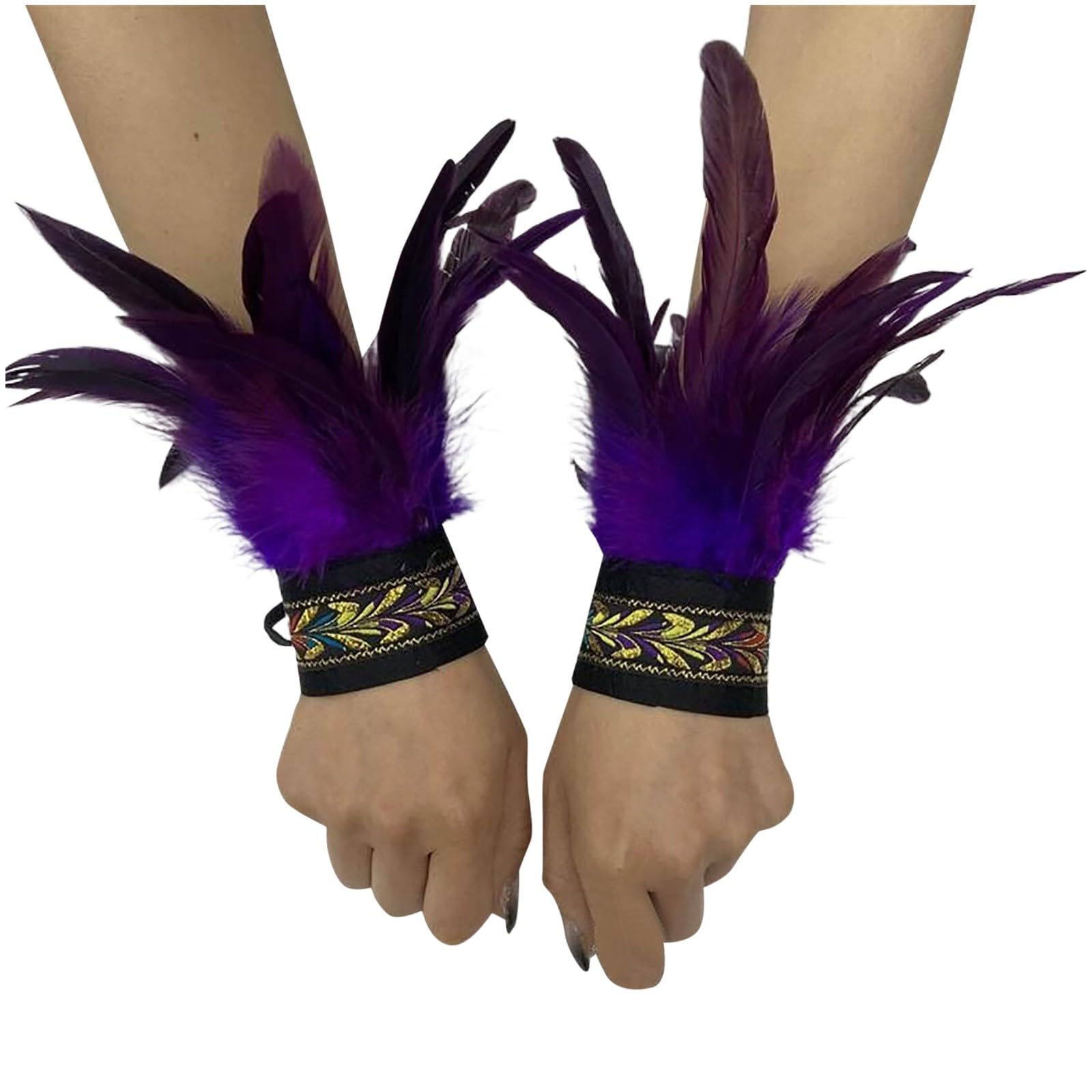 Bkazwe Damen Feder Manschetten Feder Handgelenk Manschetten Manschetten Federn Damen Kostüme Manschetten Spitze Fingerlose Lange Handschuhe Frauen Federarmband Karneval Feather Schmuckstück von Bkazwe