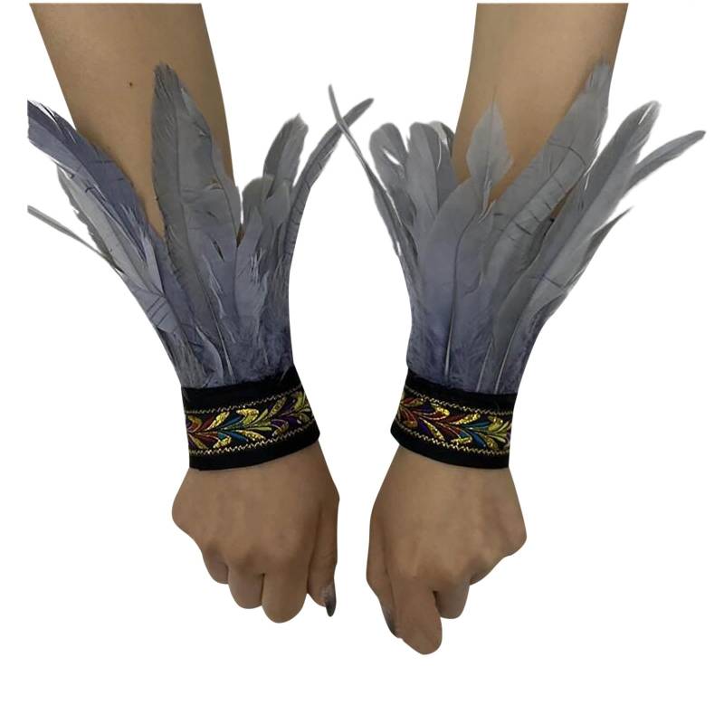 Bkazwe Damen Feder Manschetten Feder Handgelenk Manschetten Manschetten Federn Damen Kostüme Manschetten Spitze Fingerlose Lange Handschuhe Frauen Federarmband Karneval Feather Schmuckstück von Bkazwe