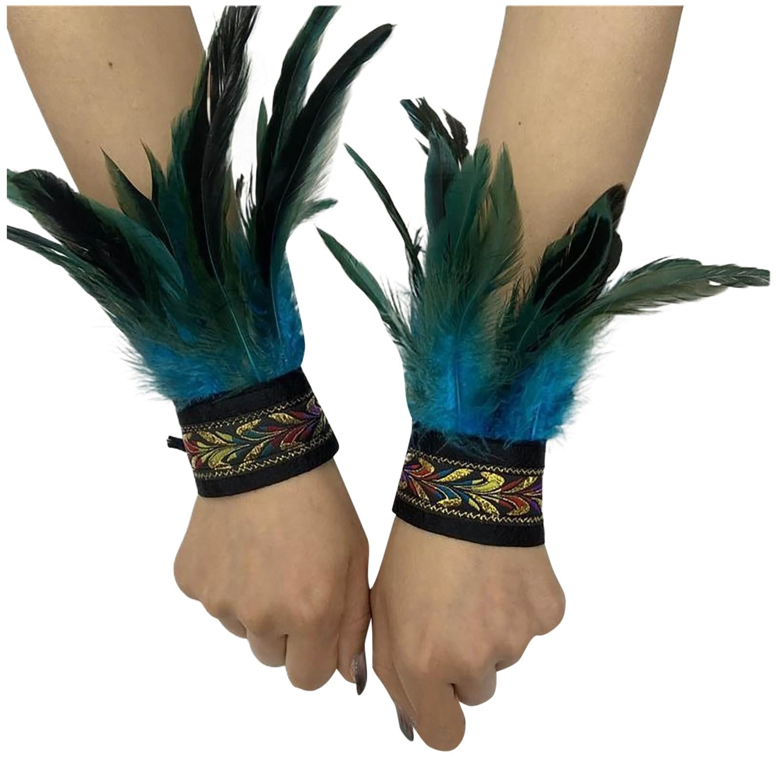 Bkazwe Damen Feder Manschetten Feder Handgelenk Manschetten Manschetten Federn Damen Kostüme Manschetten Spitze Fingerlose Lange Handschuhe Frauen Federarmband Karneval Feather Schmuckstück von Bkazwe