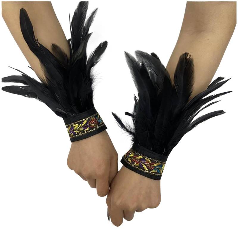 Bkazwe Damen Feder Manschetten Feder Handgelenk Manschetten Manschetten Federn Damen Kostüme Manschetten Spitze Fingerlose Lange Handschuhe Frauen Federarmband Karneval Feather Schmuckstück von Bkazwe