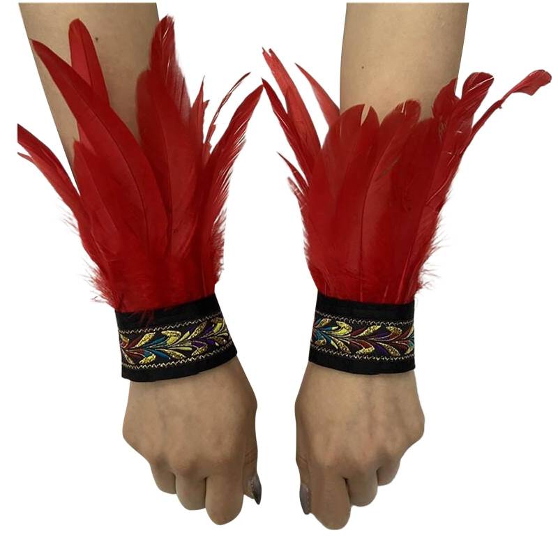 Bkazwe Damen Feder Manschetten Feder Handgelenk Manschetten Manschetten Federn Damen Kostüme Manschetten Spitze Fingerlose Lange Handschuhe Frauen Federarmband Karneval Feather Schmuckstück von Bkazwe