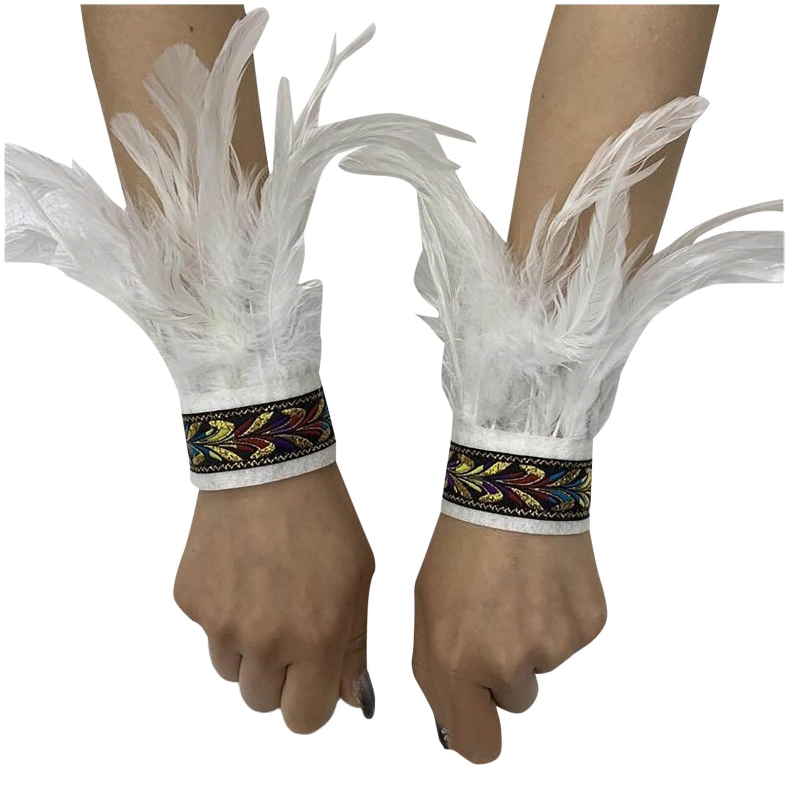 Bkazwe Damen Feder Manschetten Feder Handgelenk Manschetten Manschetten Federn Damen Kostüme Manschetten Spitze Fingerlose Lange Handschuhe Frauen Federarmband Karneval Feather Schmuckstück von Bkazwe