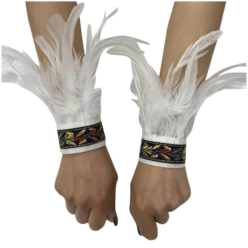 Bkazwe Damen Feder Manschetten Feder Handgelenk Manschetten Manschetten Federn Damen Kostüme Manschetten Spitze Fingerlose Lange Handschuhe Frauen Federarmband Karneval Feather Schmuckstück von Bkazwe