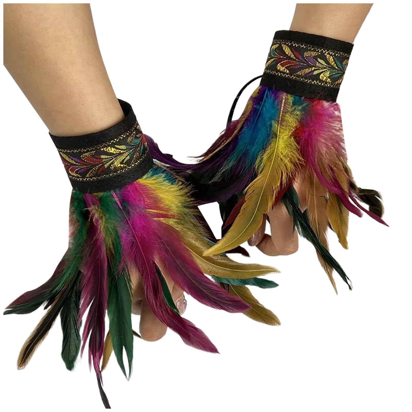 Bkazwe Damen Feder Manschetten Feder Handgelenk Manschetten Manschetten Federn Damen Kostüme Manschetten Spitze Fingerlose Lange Handschuhe Frauen Federarmband Karneval Feather Schmuckstück von Bkazwe