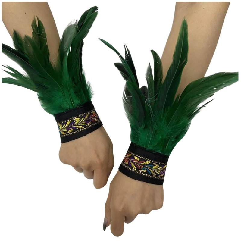 Bkazwe Damen Feder Manschetten Feder Handgelenk Manschetten Manschetten Federn Damen Kostüme Manschetten Spitze Fingerlose Lange Handschuhe Frauen Federarmband Karneval Feather Schmuckstück von Bkazwe