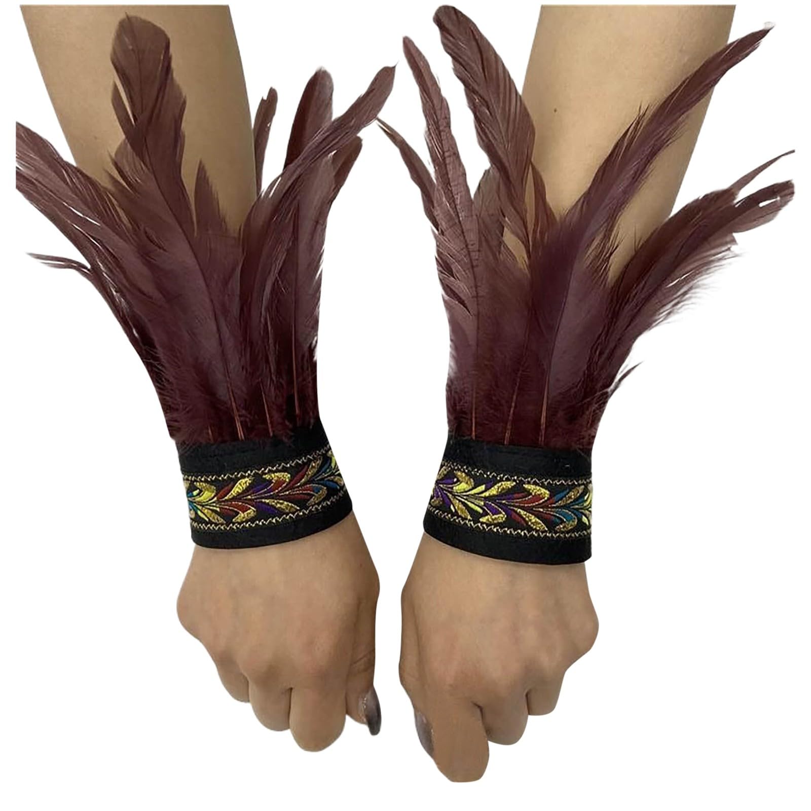 Bkazwe Damen Feder Manschetten Feder Handgelenk Manschetten Manschetten Federn Damen Kostüme Manschetten Spitze Fingerlose Lange Handschuhe Frauen Federarmband Karneval Feather Schmuckstück von Bkazwe