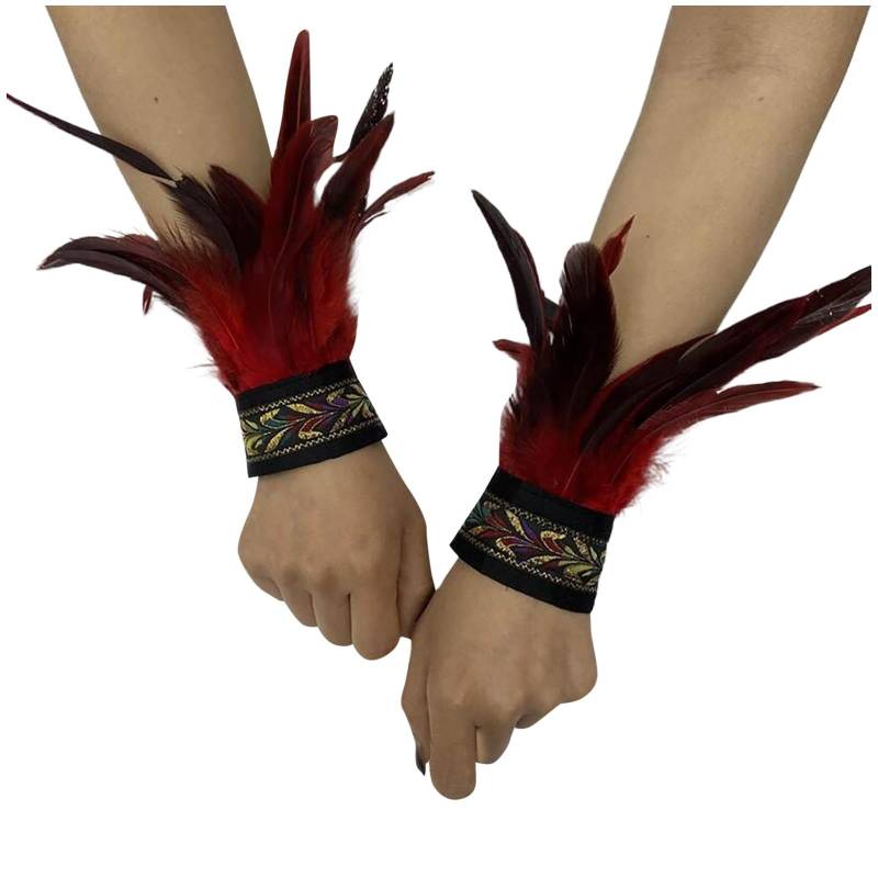 Bkazwe Damen Feder Manschetten Feder Handgelenk Manschetten Manschetten Federn Damen Kostüme Manschetten Spitze Fingerlose Lange Handschuhe Frauen Federarmband Karneval Feather Schmuckstück von Bkazwe