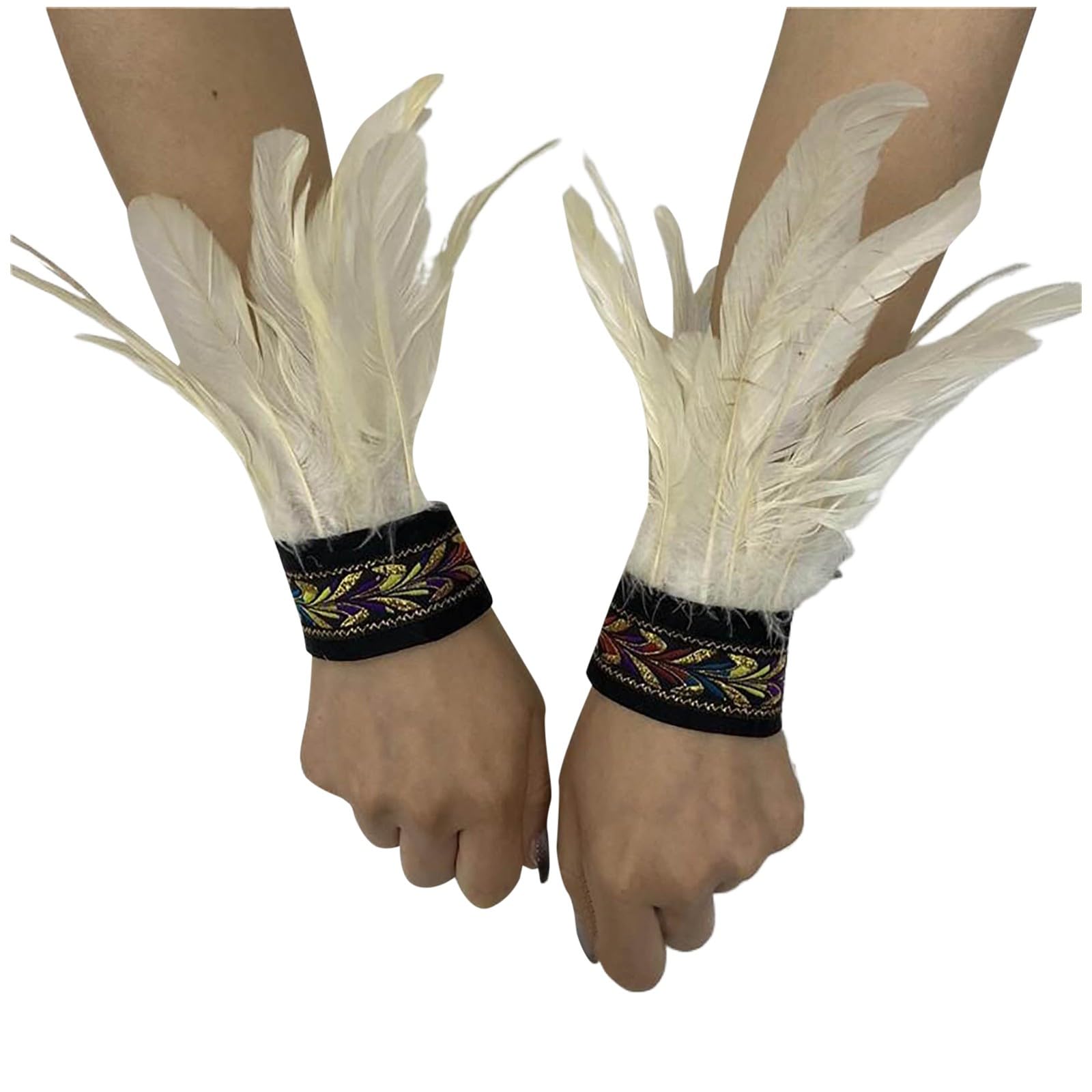 Bkazwe Damen Feder Manschetten Feder Handgelenk Manschetten Manschetten Federn Damen Kostüme Manschetten Spitze Fingerlose Lange Handschuhe Frauen Federarmband Karneval Feather Schmuckstück von Bkazwe