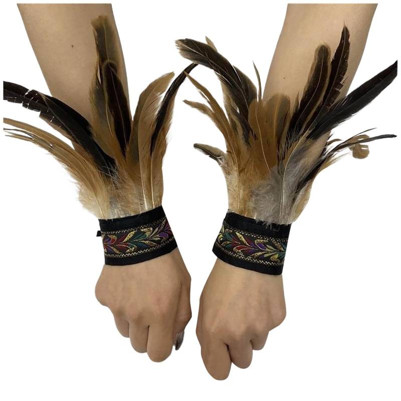 Bkazwe Damen Feder Manschetten Feder Handgelenk Manschetten Manschetten Federn Damen Kostüme Manschetten Spitze Fingerlose Lange Handschuhe Frauen Federarmband Karneval Feather Schmuckstück von Bkazwe