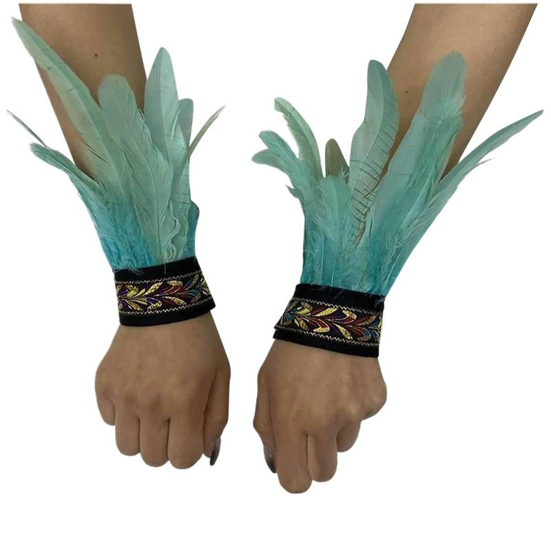 Bkazwe Damen Feder Manschetten Feder Handgelenk Manschetten Manschetten Federn Damen Kostüme Manschetten Spitze Fingerlose Lange Handschuhe Frauen Federarmband Karneval Feather Schmuckstück von Bkazwe