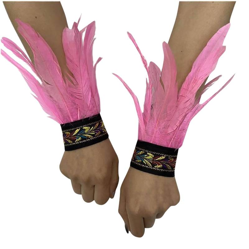 Bkazwe Damen Feder Manschetten Feder Handgelenk Manschetten Manschetten Federn Damen Kostüme Manschetten Spitze Fingerlose Lange Handschuhe Frauen Federarmband Karneval Feather Schmuckstück von Bkazwe