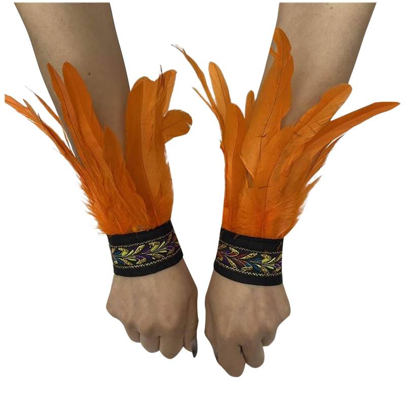 Bkazwe Damen Feder Manschetten Feder Handgelenk Manschetten Manschetten Federn Damen Kostüme Manschetten Spitze Fingerlose Lange Handschuhe Frauen Federarmband Karneval Feather Schmuckstück von Bkazwe