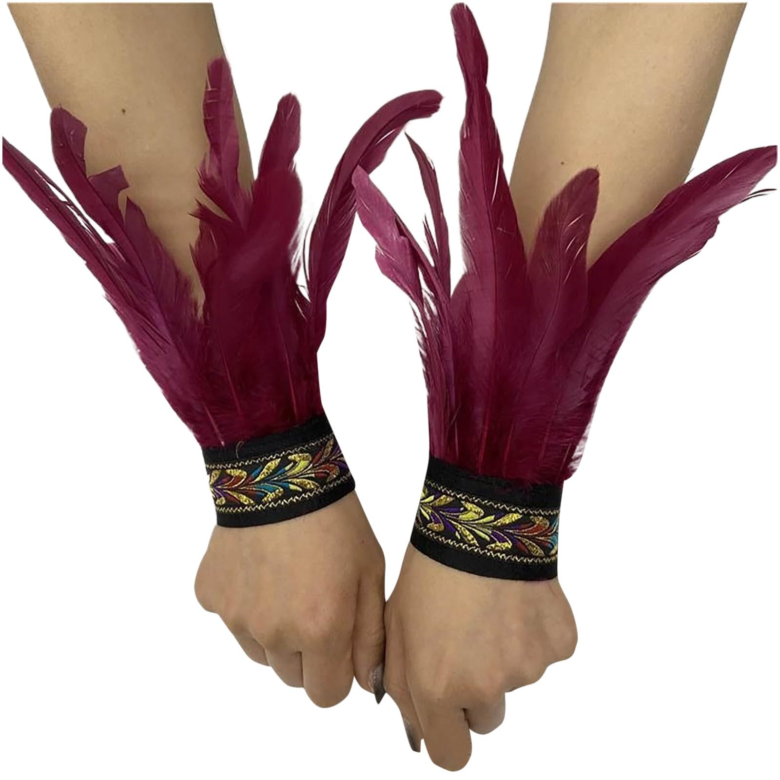 Bkazwe Damen Feder Manschetten Feder Handgelenk Manschetten Manschetten Federn Damen Kostüme Manschetten Spitze Fingerlose Lange Handschuhe Frauen Federarmband Karneval Feather Schmuckstück von Bkazwe