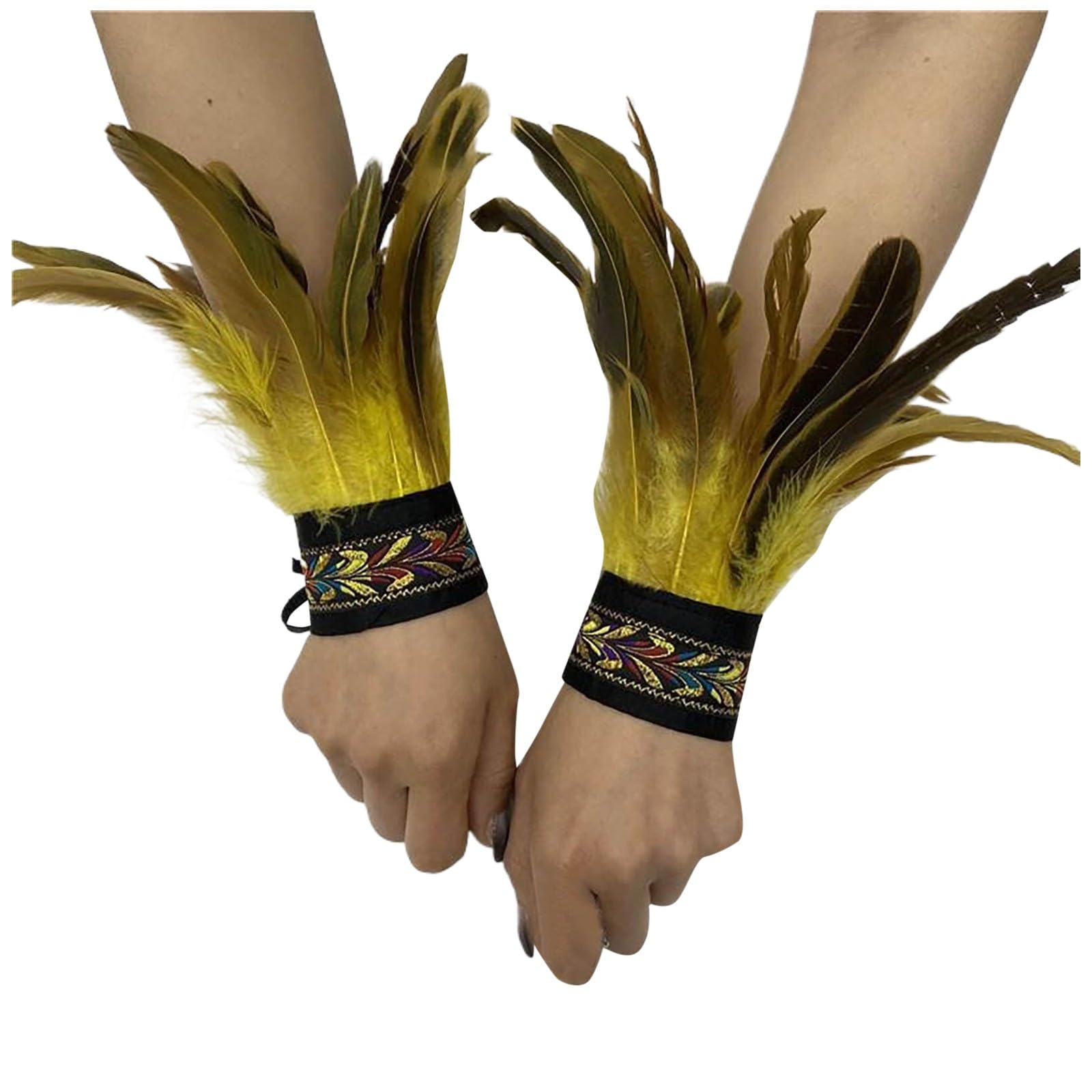 Bkazwe Damen Feder Manschetten Feder Handgelenk Manschetten Manschetten Federn Damen Kostüme Manschetten Spitze Fingerlose Lange Handschuhe Frauen Federarmband Karneval Feather Schmuckstück von Bkazwe