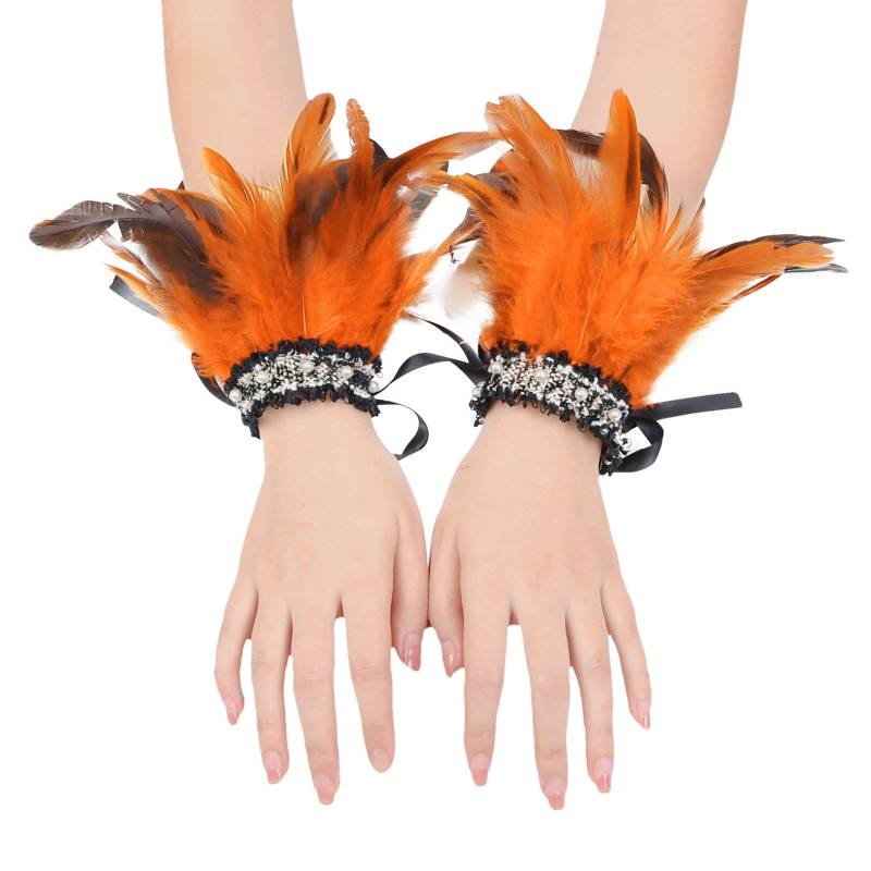 Bkazwe Damen Feder Manschetten Verstellbare Feder-Handgelenkmanschetten Manschetten Federn Gothic Federarmbänder Schwarze Spitze Manschetten Karneval Feder Manschetten Faschings Halloween Kostüm von Bkazwe