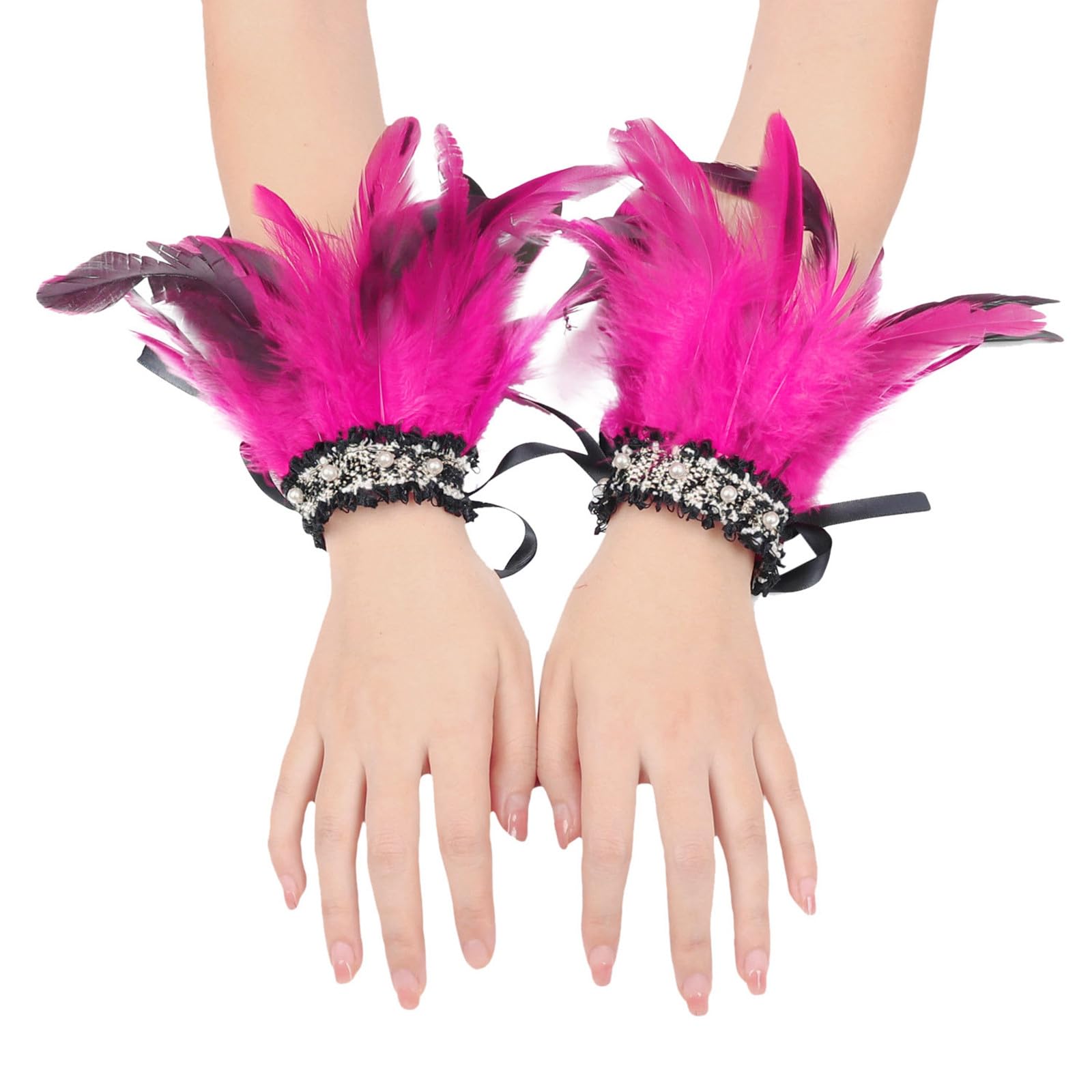 Bkazwe Damen Feder Manschetten Verstellbare Feder-Handgelenkmanschetten Manschetten Federn Gothic Federarmbänder Schwarze Spitze Manschetten Karneval Feder Manschetten Faschings Halloween Kostüm von Bkazwe