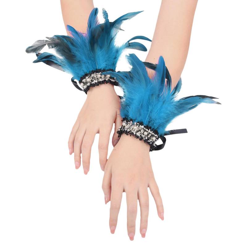 Bkazwe Damen Feder Manschetten Verstellbare Feder-Handgelenkmanschetten Manschetten Federn Gothic Federarmbänder Schwarze Spitze Manschetten Karneval Feder Manschetten Faschings Halloween Kostüm von Bkazwe