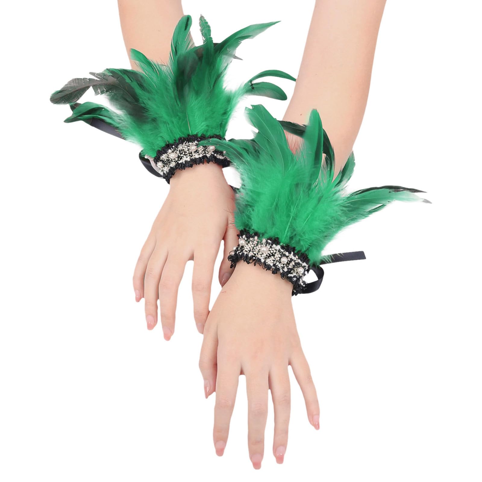 Bkazwe Damen Feder Manschetten Verstellbare Feder-Handgelenkmanschetten Manschetten Federn Gothic Federarmbänder Schwarze Spitze Manschetten Karneval Feder Manschetten Faschings Halloween Kostüm von Bkazwe