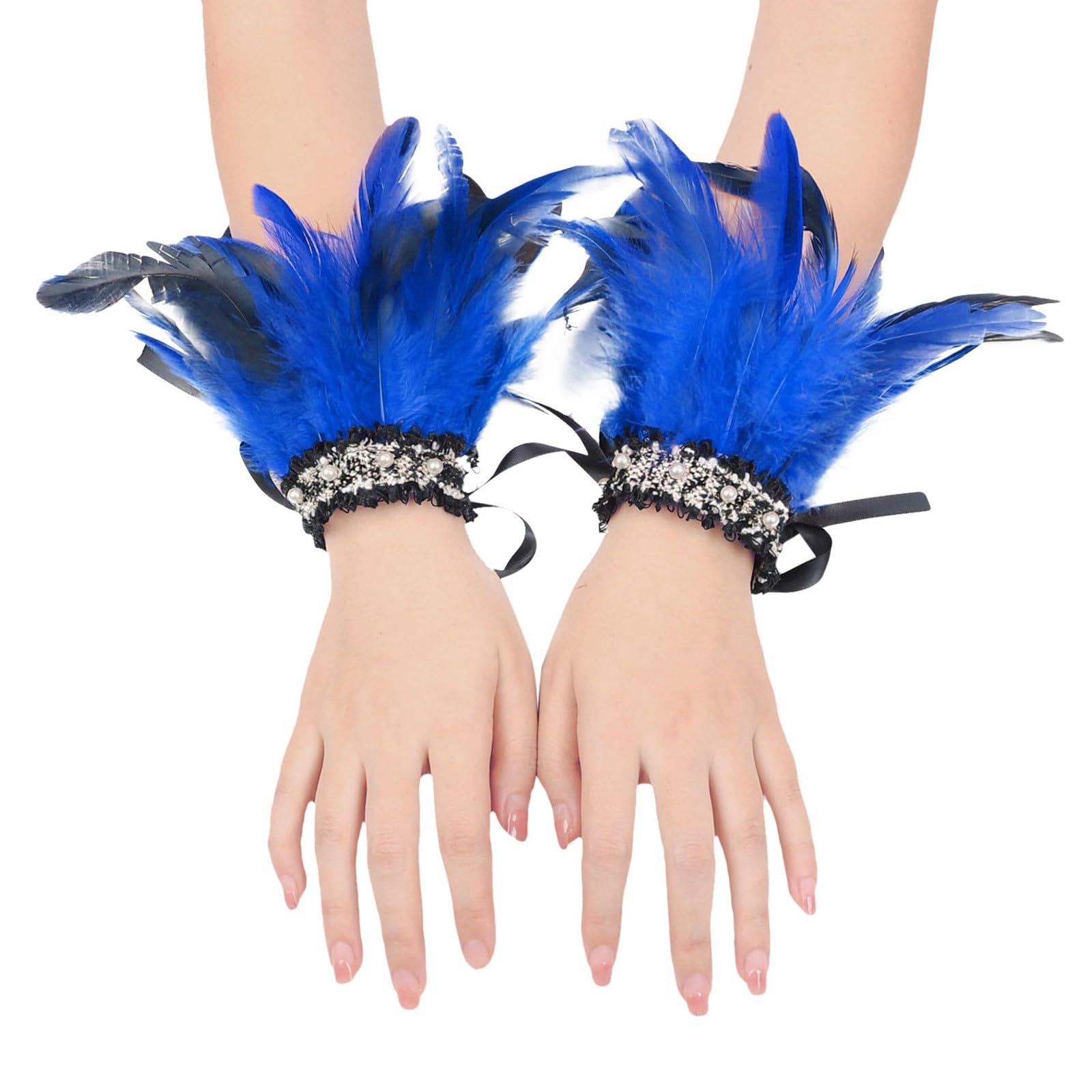 Bkazwe Damen Feder Manschetten Verstellbare Feder-Handgelenkmanschetten Manschetten Federn Gothic Federarmbänder Schwarze Spitze Manschetten Karneval Feder Manschetten Faschings Halloween Kostüm von Bkazwe