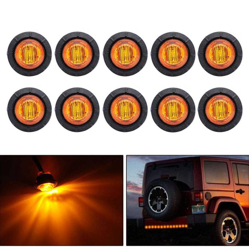 Bkinsety 10Pcs 3/4" Runde LED Vorne Hinten Seitenmarkierungsanzeigen Licht Universal für LKW Anhänger Van Caravan Auto (Gelb) von Bkinsety