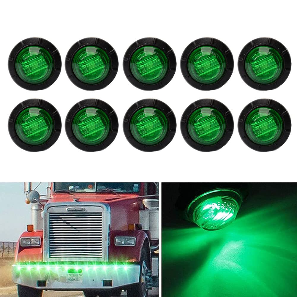 Bkinsety 10Pcs 3/4" Runde LED Vorne Hinten Seitenmarkierungsanzeigen Licht Universal für LKW Anhänger Van Caravan Auto (Grün) von Bkinsety