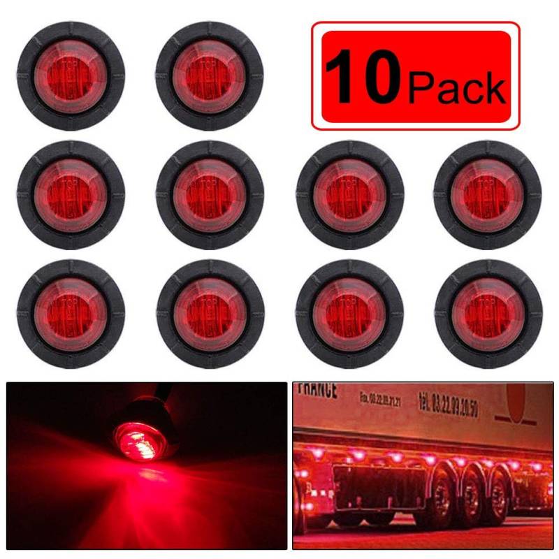 Bkinsety 10Pcs 3/4" Runde LED Vorne Hinten Seitenmarkierungsanzeigen Licht Universal für LKW Anhänger Van Caravan Auto (Rot) von Bkinsety