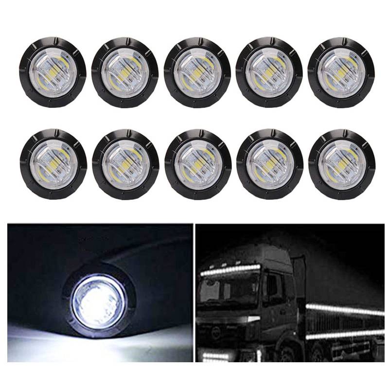 Bkinsety 10Pcs 3/4" Runde LED Vorne Hinten Seitenmarkierungsanzeigen Licht Universal für LKW Anhänger Van Caravan Auto (Weiß) von Bkinsety