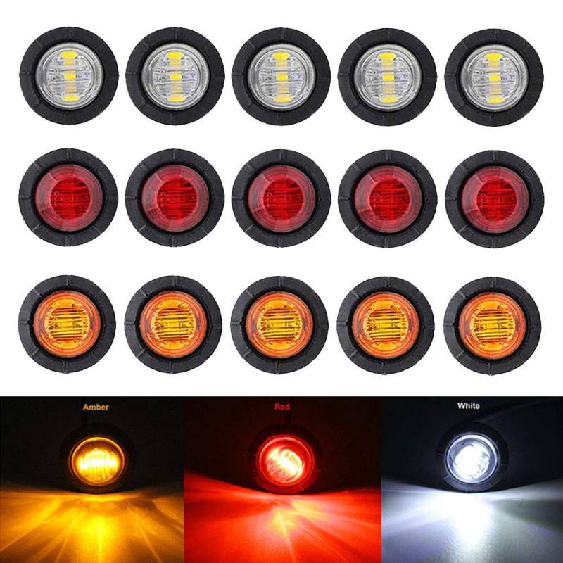 Bkinsety 10Pcs 3/4" Runde LED Vorne Hinten Seitenmarkierungsanzeigen Licht Universal für LKW Anhänger Van Caravan Auto (Rot + Weiß + Gelb) von Bkinsety