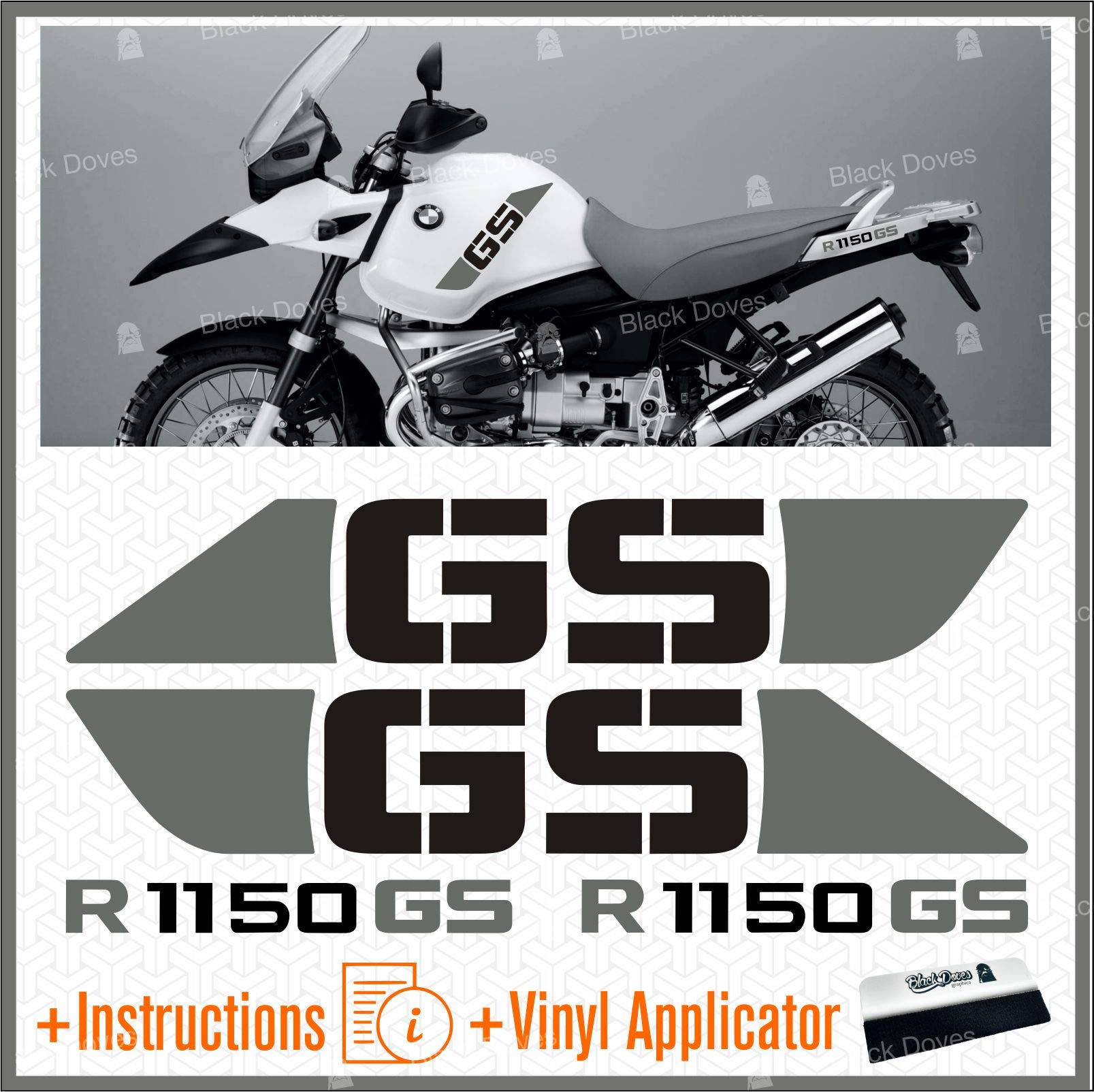 4pcs Aufkleber kompatibel für Motorrad R1150GS BMW R1150 Adventure R 1150 GS (Schwarz/Grau) von Black Doves Graphics