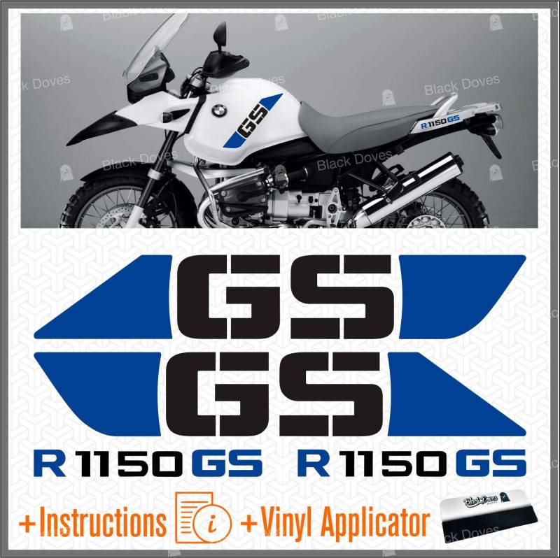 4pcs Aufkleber kompatibel für Motorrad R1150GS BMW R1150 Adventure R 1150 GS (Schwarz/Blau) von Black Doves Graphics