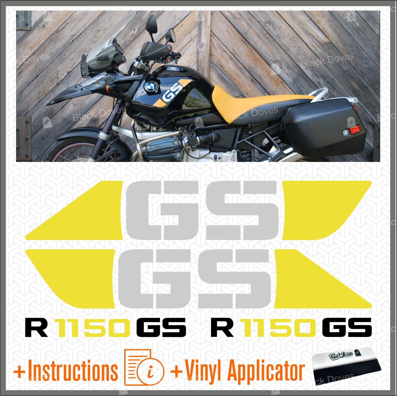 4pcs Aufkleber kompatibel für Motorrad R1150GS BMW R1150 Adventure R 1150 GS (Weiß/Gelb) von Black Doves Graphics