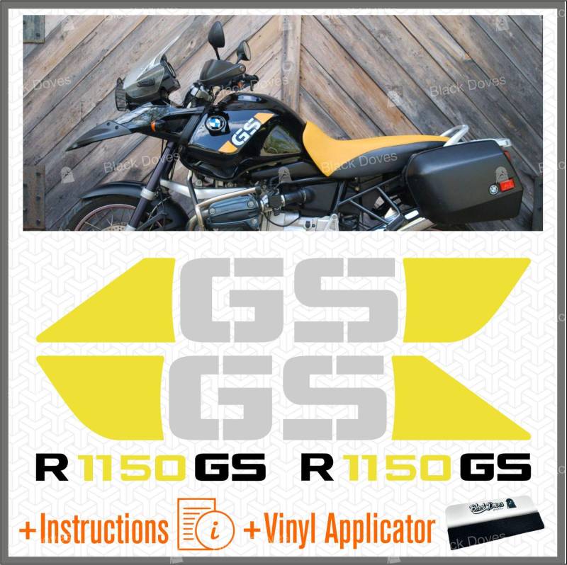 4pcs Aufkleber kompatibel für Motorrad R1150GS BMW R1150 ADVENTURE R 1150 GS (Weiß/Gelb) von Black Doves Graphics