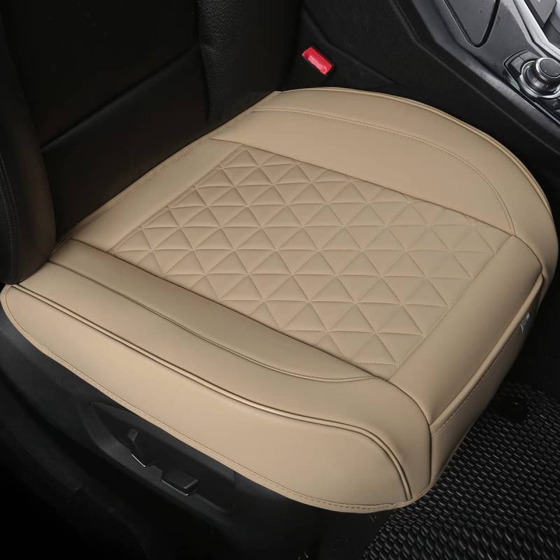 Black Panther Luxus Sitzauflage Auto PU Leder Autositzbezüg Vordersitz Universal Fit 90% der Autos Sitze, 20,8’’ * 21’’ (1 Stück - Beige) von Black Panther