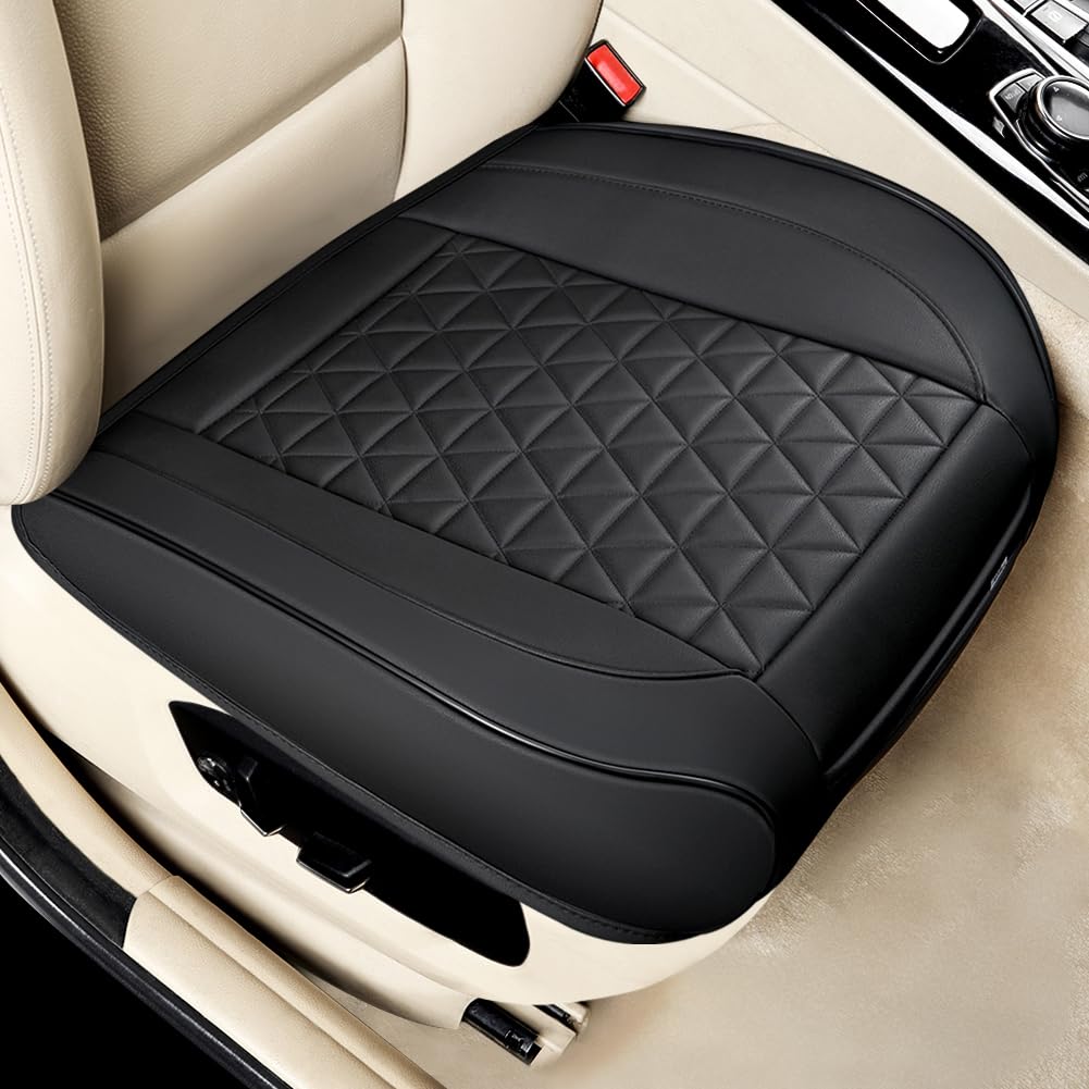 Black Panther Luxus Sitzauflage Auto PU Leder Autositzbezüg Vordersitz Universal Fit 90% der Autos Sitze, 20,8’’ * 21’’ (1 Stück - Schwarz) von Black Panther