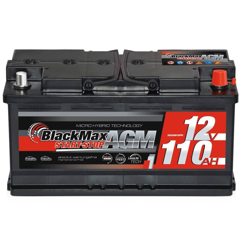 Autobatterie AGM 12V 110Ah Start-Stop BlackMax Starterbatterie VRLA statt 105Ah von BlackMax Batterien