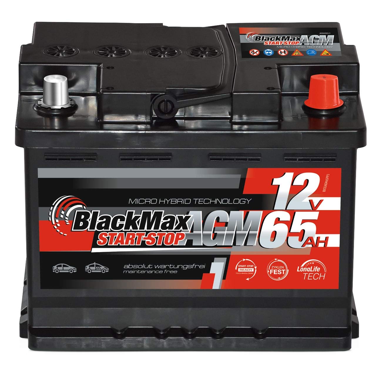 BlackMax Autobatterie AGM 65Ah 12V Start-Stop Starterbatterie VRLA statt 60Ah von BlackMax