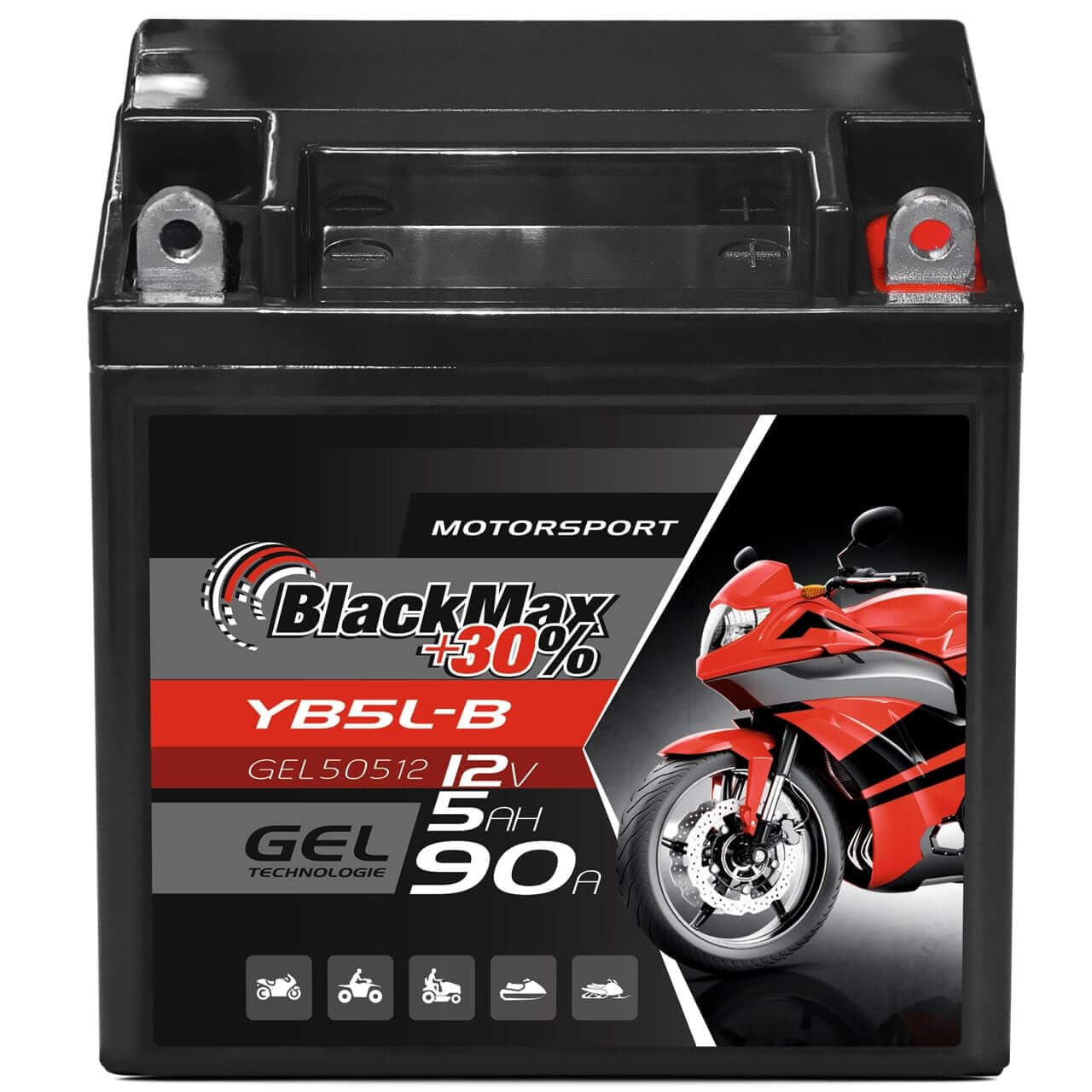 BlackMax YB5L-B Motorradbatterie GEL 12V 5Ah 110A CB5L-B Batterie 50512 12N5.5-3B von BlackMax