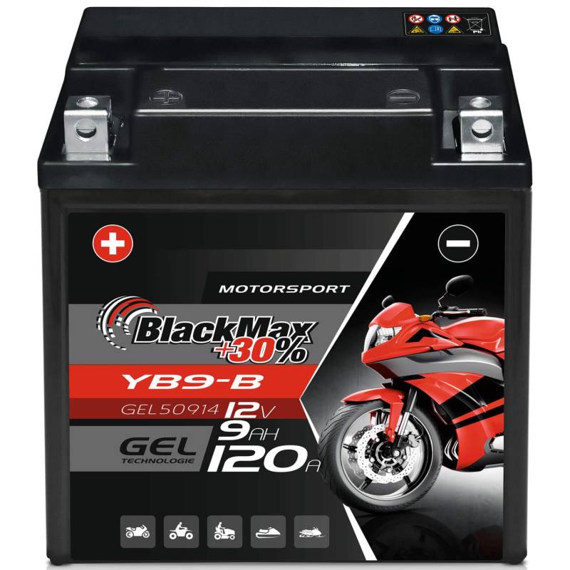 BlackMax YB9-B Motorradbatterie GEL 12V 9Ah Batterie YB9-BS CB9-B GM9Z 12N9-4B-1 von BlackMax